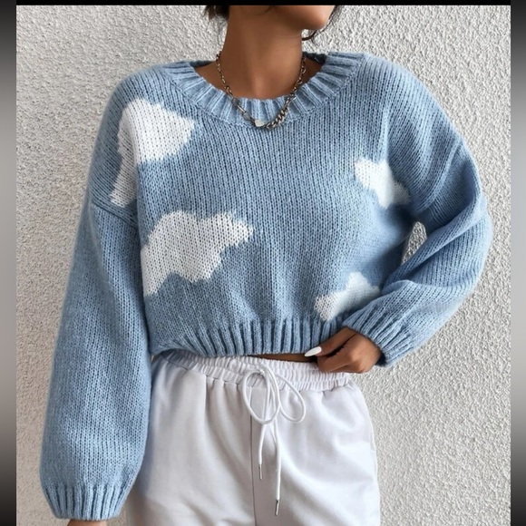 Cloud pattern Rib-Knit crop Sweater - Picture 4 of 4
